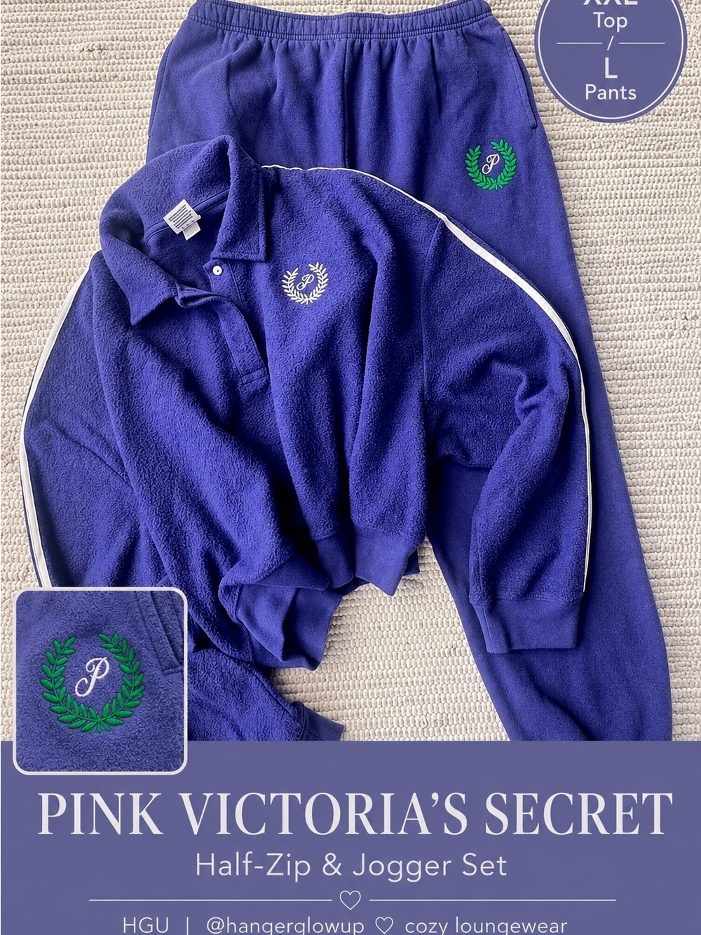 PINK Victoria’s Secret Cozy Crest Fleece Lounge Set XXL Top L Pants Bundle